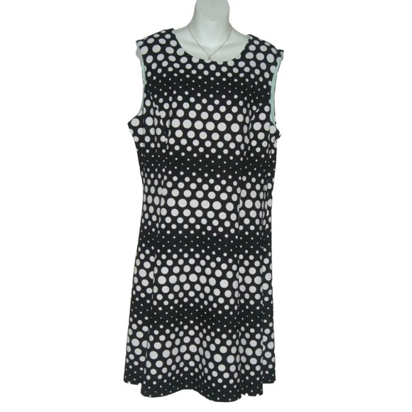 Sandra Darren Dress Black White Polka Dot Plus Size Party Cocktail LBD Sz 16 - Picture 1 of 13